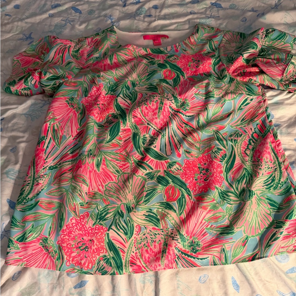 Lilly Pulitzer poly/elastane Floral Short Sleeve Top xs